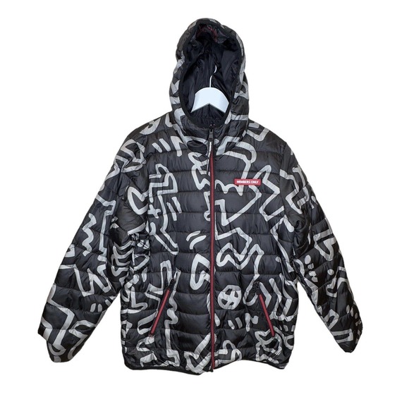 Members Only Other - Members Only x Keith Haring Reversible Hooded Puffer Jacket Black Red Size L